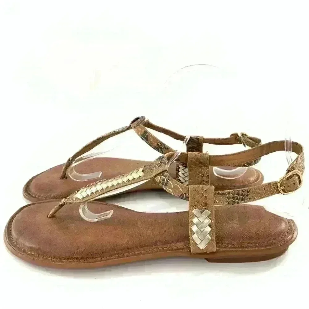 Nurture sandals size 10 Sphinx brown gold leather braided t-straps festival